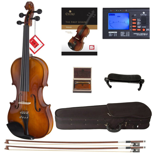 Cvn-300 Ebony Fitted Solid Wood Violin With D'addario Prelude Strings, Size 1/4